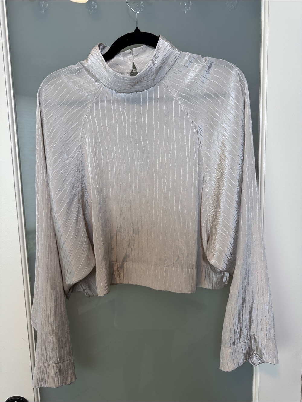 H&M Silver Pleated Mock-Neck Blouse